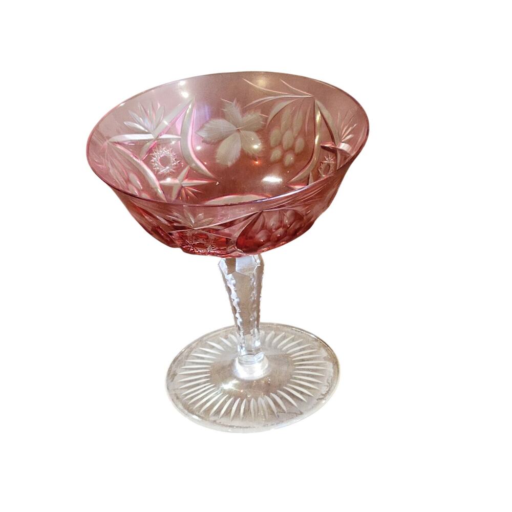 Vtg German Bavarian Nachtmann Crystal Cut to Clear Champagne Coupe Red